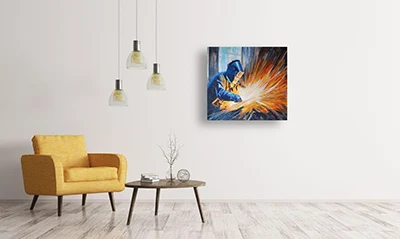 Картина в интерьере (Ритмы огня и стали - художник Алена Хазанова)